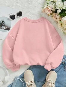 SHEIN 年轻女孩休闲宽松圆领舒适针织长袖加厚运动衫，适合秋冬季