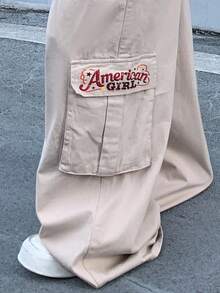 Manfinity Roghcode Men's Khaki Casual Denim Bib Overalls Washed Loose Wide Leg Hiking Going Out For Cargo Overalls - Khaki - View 7