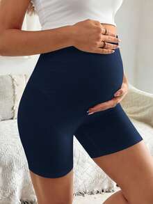SHEIN 孕妇纯色可调节腰部打底裤褶皱短裤