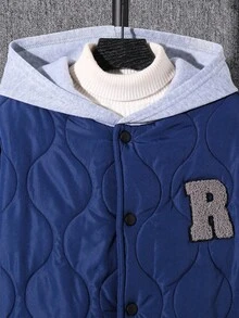 SHEIN 一件装青少年男童休闲运动学院风简约中长款加厚羽绒服，带抓绒保暖内衬，冬季外套，绗缝外套，适合返校秋季穿着。 - 寶藍色 - 查看 5