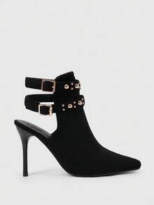 CUCCOO SZL Botines de tacón de aguja de punta fina con parte trasera abierta para mujer - Negro - Ver 3