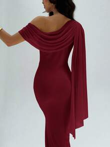 Aloruh Asymmetric Neckline Minimalist Solid Color Fitted Dress For Women,Prom Dress,Fall Wedding Guest Dress,Wedding Guest Dress Women