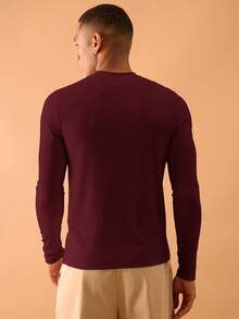 Musero Button Placket Long Sleeve Rib Top Summer Streetstyle Vacation Casual Spring&Summer - Burgundy - View 3