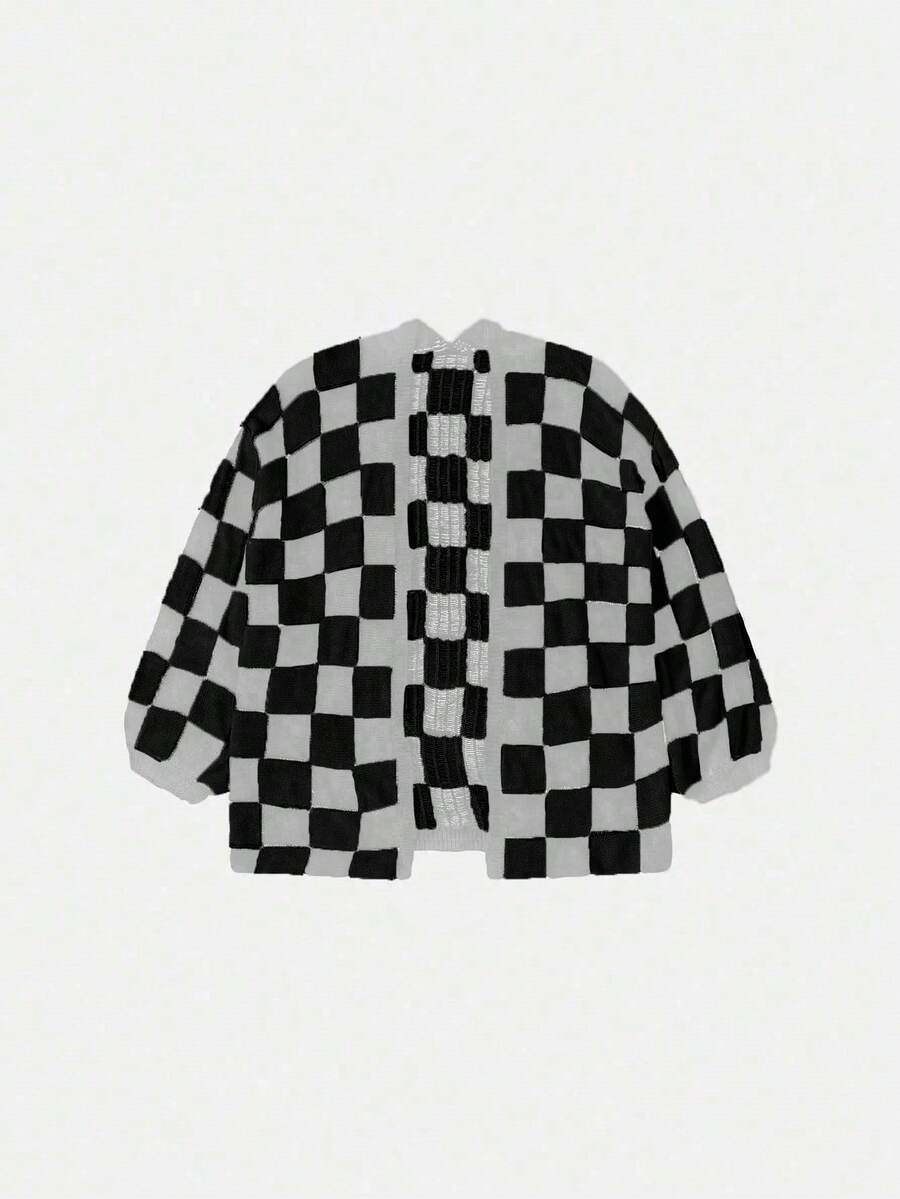 Sweetra Áo khoác cardigan dài tay kẻ caro tương phản dành cho nữ - Nhiều màu - Xem 1