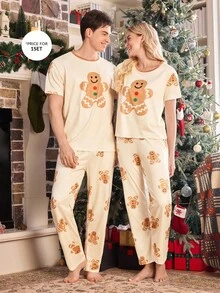 CoupledUp Gingerbread Man Print Contrast Color Pullover Short Sleeve Pajama Set,Men Couple Matching Christmas Pjs,Rainbow,Summer,Cute,Lounge Pajamas - Multicolor - View 1