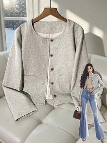 Franclia Women's Casual Fashion Loose Fit Round Neck Regular Jacket, Versatile & Minimalist, Autumn/Winter Fall Cloth For Women