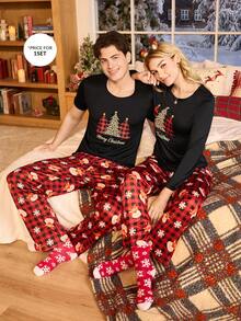 CoupledUp Christmas Element Print Short Sleeve Pants Men Pajama Set - Multicolor - View 3