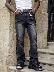 ROMWE MEN Street Life Men Slant Pocket Jeans Without Belt - Black - View 5