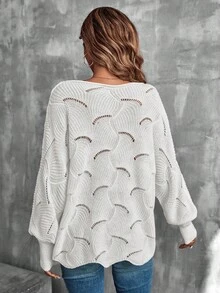 EMERY ROSE Áo len chui đầu dài tay cổ tròn màu trơn dáng rộng thoải mái cho nữ, mùa thu - trắng - Xem 2