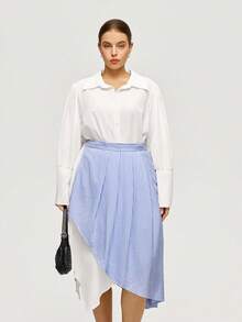 Calvaya Plus Size Women's New 2 In 1 Pleated Shirt Dress, Elegant For Commuting And Outings Fall Cloth For Women - Multicolor - View 5