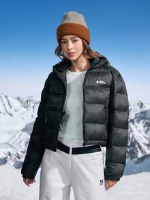 In My Nature Women's Letter Print Long Sleeve Zip-Up Hooded Sports Jacket, Winter - Black - View 4