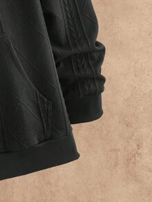 Manfinity NXTstreet 男士休闲针织保暖修身连帽卫衣和抽绳腰裤套装（2件套），秋冬服装 - 黑色 - 查看 3