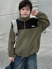 DAZY 男童休闲宽松字母刺绣夹克，秋季款 - 軍綠色 - 查看 5