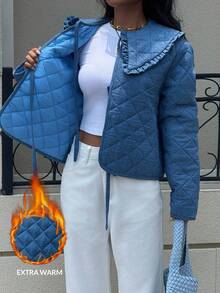 Siren Gaze 优雅别致的女士冬季夹克，女装秋季服装女装冬季服装女装，2025 新款牛仔蓝色彼得潘领系带长袖夹棉大衣，适合通勤、外出、派对、商务休闲、日常穿着，秋冬必备时尚单品，女士冬季夹克女士冬装 - 淺色水洗藍 - 查看 8