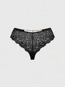 ROMWE Avant Plus Size Sexy Chain Metal Lace Sheer Panties - Black - View 2