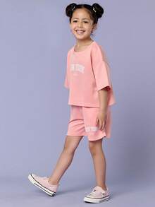 SHEIN Explorewe Bộ đôi nhung BFF mùa hè cho bé gái 4-7 tuổi | Pink Chic Best Friends Grow Up Together | Tiết kiệm 27%! 35 yên → 25,58 yên - Hồng - Xem 2