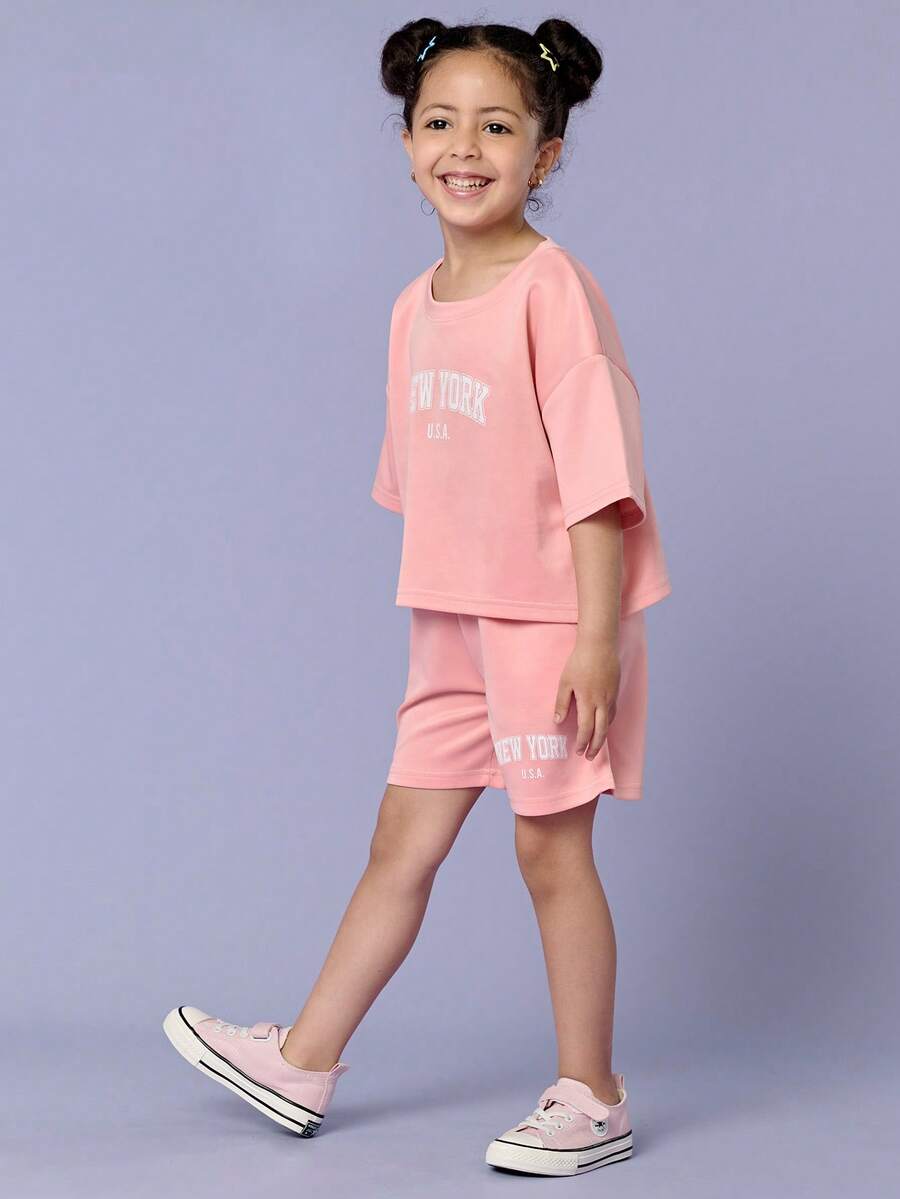 SHEIN Explorewe Bộ đôi nhung BFF mùa hè cho bé gái 4-7 tuổi | Pink Chic Best Friends Grow Up Together | Tiết kiệm 27%! 35 yên → 25,58 yên
