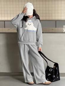 Dazy Kids 2pcs/Set Tween Girls Hooded Fleece Sweatshirt And Pants Set, Autumn/Winter - Grey - View 2
