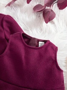 SHEIN 两件套女童优雅紫色无袖连衣裙外套套装，秋冬季 - 中紫紅色 - 查看 8