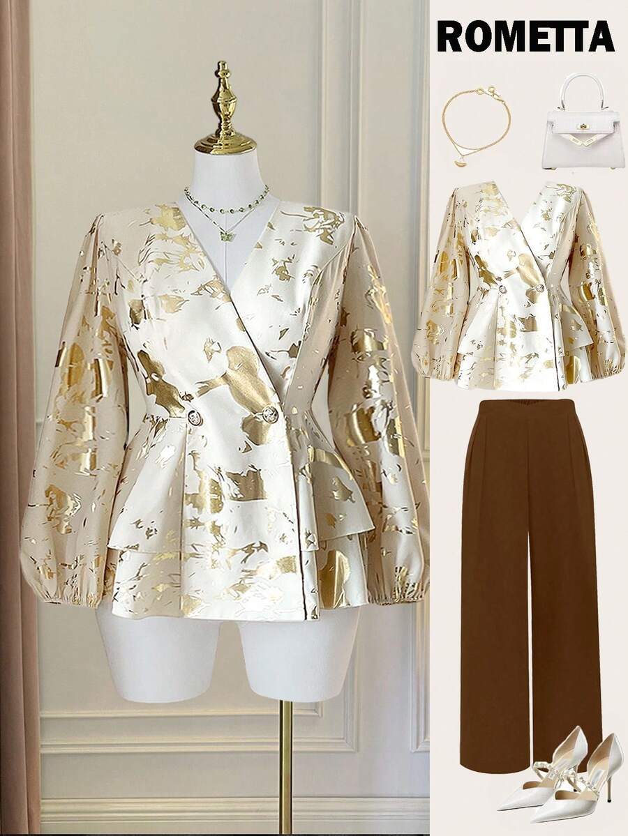 SHEIN Clasi Christmas Halloween Plus Size Blouses Fall Cloth For Women - Apricot - View 1