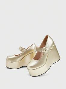 Sugerpunk Women's Round Toe Platform Thick Sole Fashion Simple Black & White Buckle Strap Casual Shoes