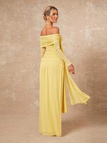 Lumalex Vestido ajustado con hombros descubiertos y lazada para mujer - Amarillo - Ver 3