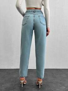 Cottnline Quần jean ống suông cho mẹ bầu 100% cotton - Rửa nhẹ - Xem 2