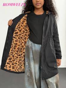 Tween Girl Leopard Print Thermal Lined Hooded Jacket, Autumn/Winter Fall - Multicolor - View 7