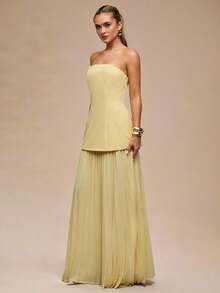 SHEIN BAE 女式纯色褶裥长裙 - 黃色 - 查看 7