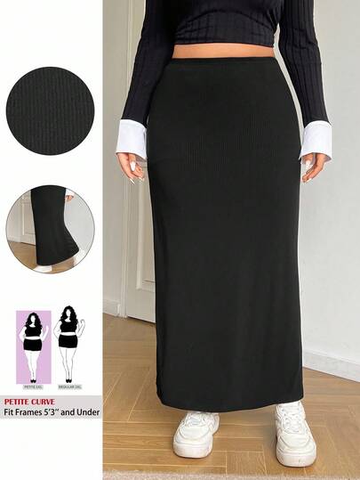 SHEIN PETITE CURVE 大码女式黑色休闲裙，秋冬