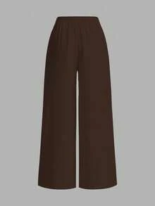 SHEIN EZwear 棕色马匹印花女士休闲裤，适合夏季、度假 - 棕色 - 查看 3