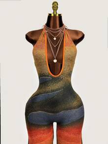 Amplova 性感渐变色金属环前镂空泪珠连体裤 - 彩色 - 查看 5