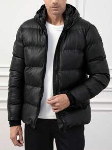 EURMUSE Men Zip Up Hooded Puffer Coat - Black - View 7