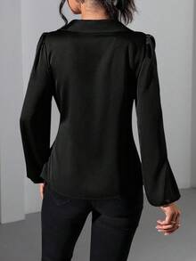 EMERY ROSE Glossy Fabric Western Ins Style Side Tie & Puff Sleeve Versatile Blouse For Women