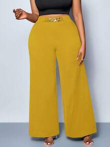 SOLERSUN Celana Panjang Wanita Ukuran Besar Warna Kuning Mustard Polos dengan Detail Sabuk, Potongan Lebar, Celana Kerja Kasual Cerdas Musim Panas, Pesta, Konser, Festival Musik Musim Gugur - Mustard Yellow - View 5