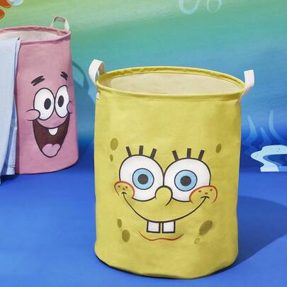 SpongeBob SquarePants | SHEIN 1pc Cartoon Pattern Storage Basket, Linen Material, High-Definition Printing, Can Store Various Items Such As Clothes And Toys