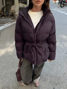 Aloruh معطف نسائي كاجوال طويل الأكمام مزود بسحاب وقبعة، لون بنفسجي غامق، معاطف شتوية، خريف، شتاء للنساء، كاجوال للنساء، معطف أنيق، كاجوال عمل للمرأة ذات المنحنيات، معطف للتنقل اليومي، طراز المال القديم، معطف أحادي اللون - الأرجواني - مشاهدة 7