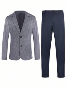 Manfinity Mode Men's Fashion Single-Breasted Lapel NeckSuit & Pants Set - Navy Blue - View 11