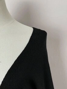 EgrlEra 女士纯色性感前卫V领休闲长袖毛衣，秋冬 - 黑色 - 查看 4