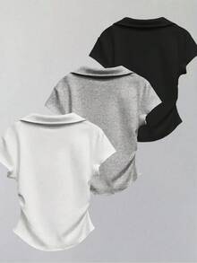 Casual All-Match Fitted Short Sleeve T-Shirt For Women, Versatile For Everyday Wear - Black - View 2