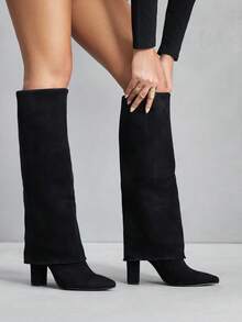 CUCCOO SZL Giày cao gót mũi nhọn chất liệu nhung PU màu đen thiết kế hai lớp thời trang tối giản cho nữ dự tiệc hàng ngày, có khóa kéo bên hông - màu đen - Xem 8