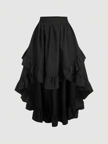 SHEIN MOD Plus Size Women's Black Ruffles Hem Skirt, Vintage Black Layered Skirt