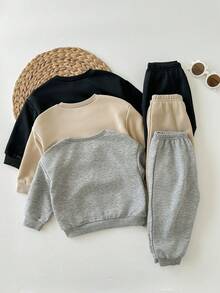 SHEIN 6 Stücke/Set Baby Mädchen süßer Buchstaben-Muster Langarm Sweatshirt & Hose mit elastischem Bund, Herbst/Winter