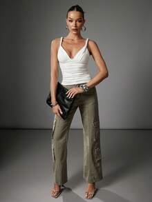 Hauture Women's Sexy Casual Twisted Shoulder With Low Back Design Going Out Basic Top - White - View 6