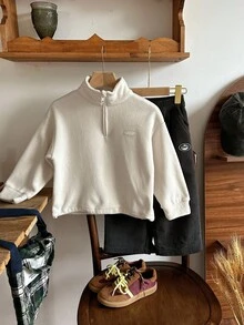 DAZY 儿童秋季服装，男童休闲宽松卫衣，硅胶标签，简约秋季风格 - 白色 - 查看 12