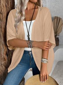 EMERY ROSE 1pc Women's Casual Solid Color Lightweight Windbreaker Jacket,Versatile Spring & Autumn Shrugs Cardigan,Shades Of Brown,Casual,Occasion,Autumn Tops - Khaki - View 3