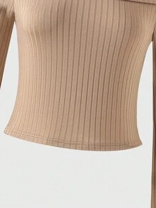 休闲度假简约时尚罗纹面料青少年女孩T恤 - 黑色 - 查看 7