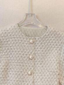 Franclia Áo cánh tay bồng đính nút họa tiết thanh lịch thời trang nữ - Màu Khaki - Xem 5