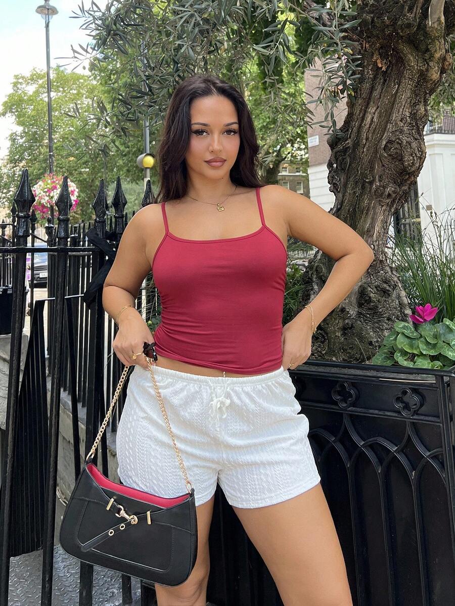 NegzBox Solid Drawstring Waist Shorts - White - View 1