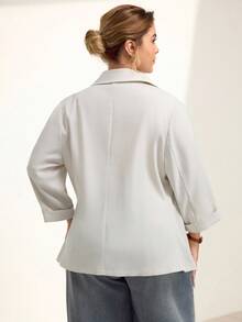 Momelise 大码女式修身优雅单扣西装外套，秋冬 - 卡其色 - 查看 2